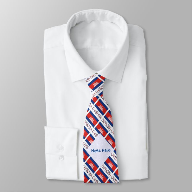 Cambodia Cambodian Flag Tiled Blue Personalisation Tie (Tied)