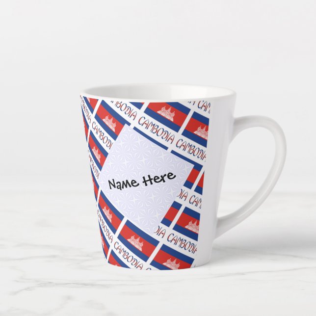 Cambodia Cambodian Flag Tiled Personalised  Latte Mug (Right)
