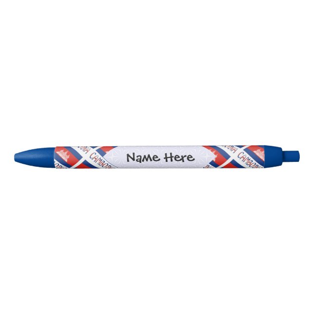 Cambodia Cambodian Flag Tiled Personalised Name  Black Ink Pen (Front)