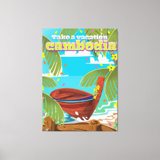 Cambodia cartoon travel poster art. canvas print