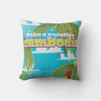 Cambodia cartoon travel poster art. cushion