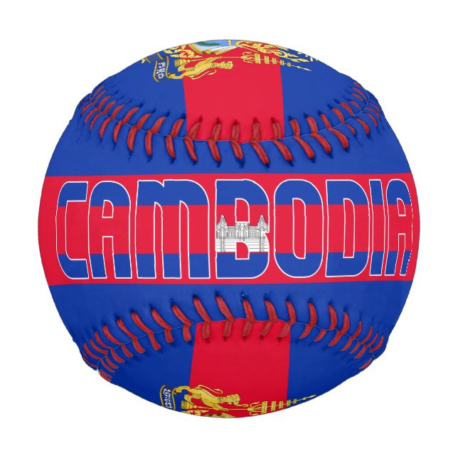 Cambodia Flag and Coat of Arms Patriotic Baseball (Front)