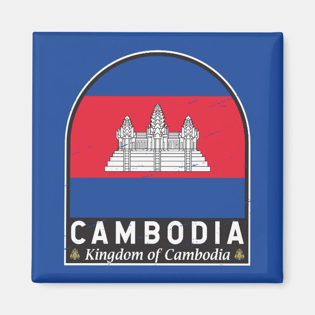 Cambodia Flag Emblem Distressed Vintage Magnet (Front)