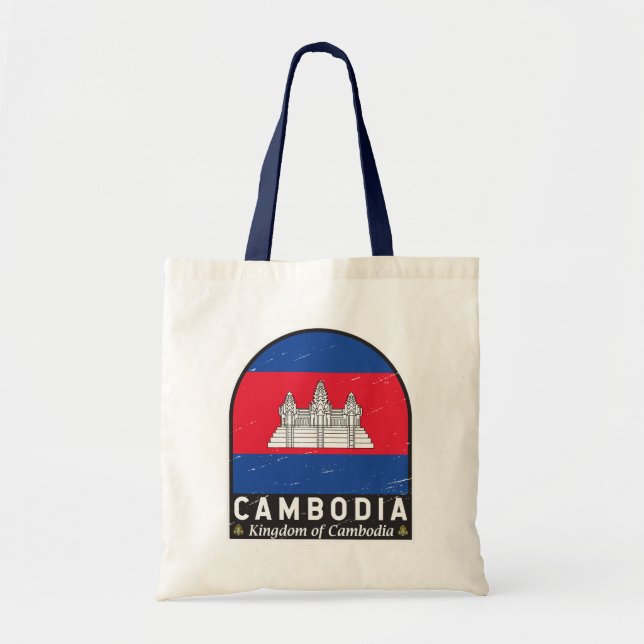Cambodia Flag Emblem Distressed Vintage Tote Bag (Front)