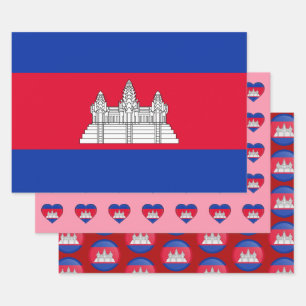 Cambodia Flag, Heart & Cambodian Fashion /Gift Set Wrapping Paper Sheet