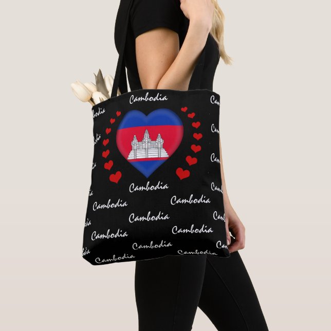 Cambodia Flag, Heart Cambodian Flag fashion /sport Tote Bag (Close Up)