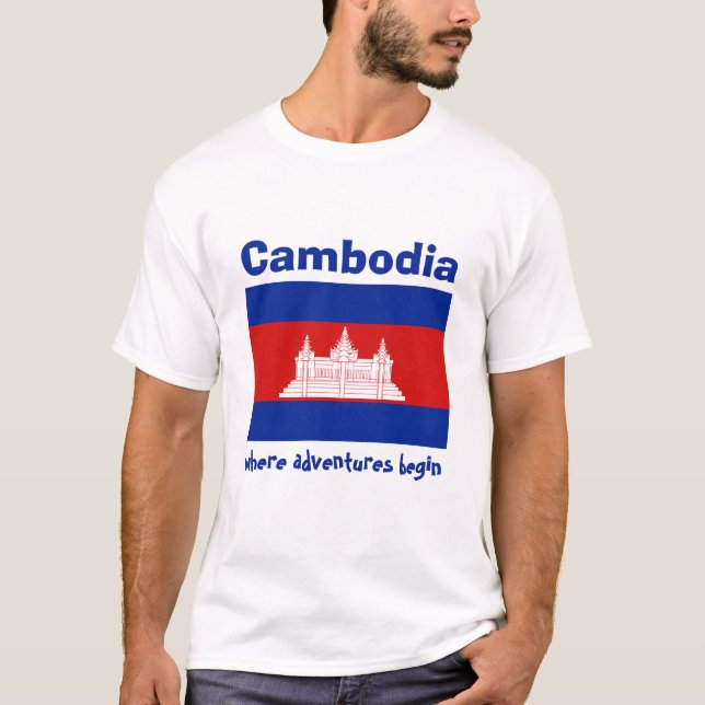Cambodia Flag + Map + Text T-Shirt (Front)