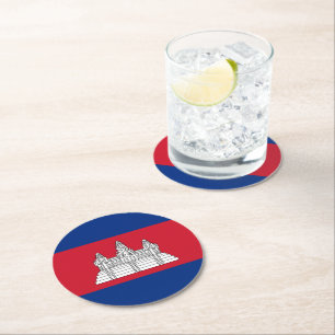Cambodia flag round paper coaster
