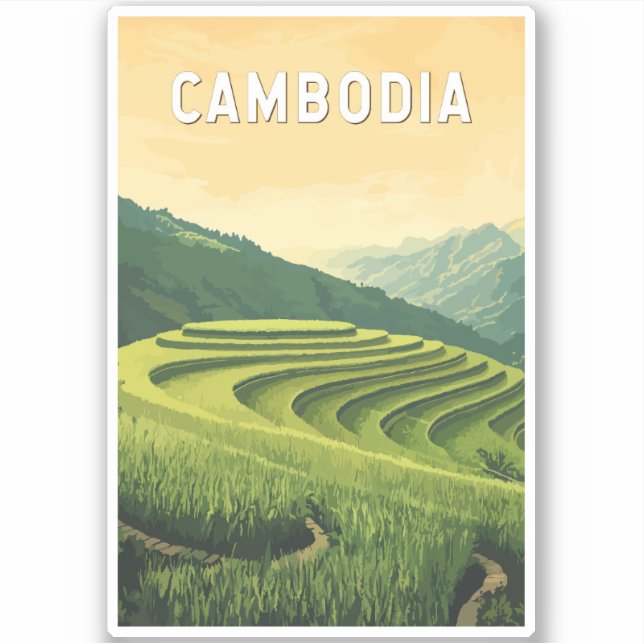 Cambodia Illustration Travel Art Vintage (Front)