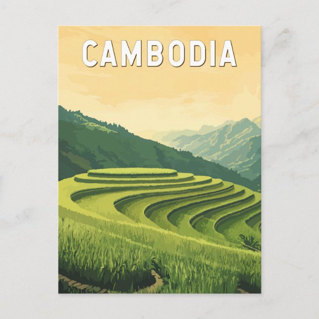 Cambodia Illustration Travel Art Vintage Postcard (Front)
