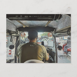 Cambodia Inside a Tuk Tuk, Customisable Date Postcard