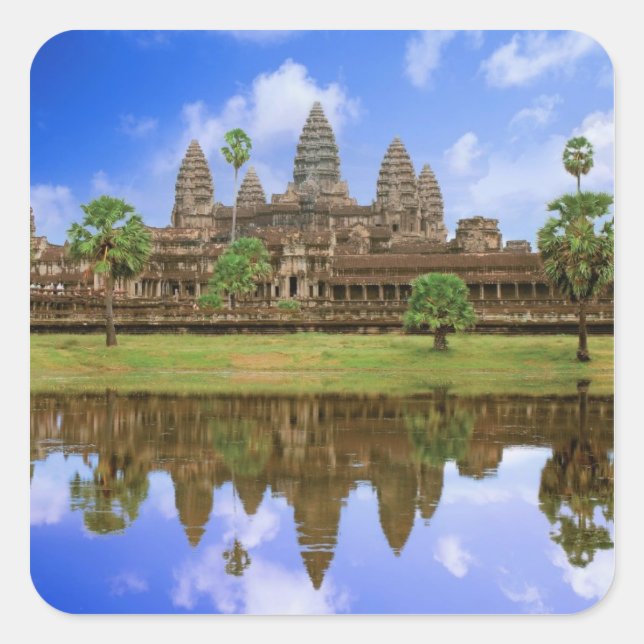 Cambodia, Kampuchea, Angkor Wat temple. Square Sticker (Front)