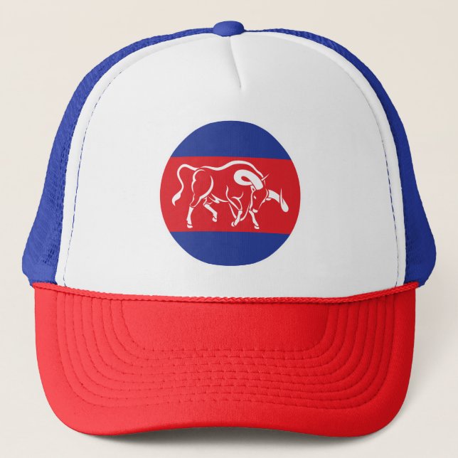 Cambodia Kouprey Cambodian National Animal Flag Trucker Hat (Front)