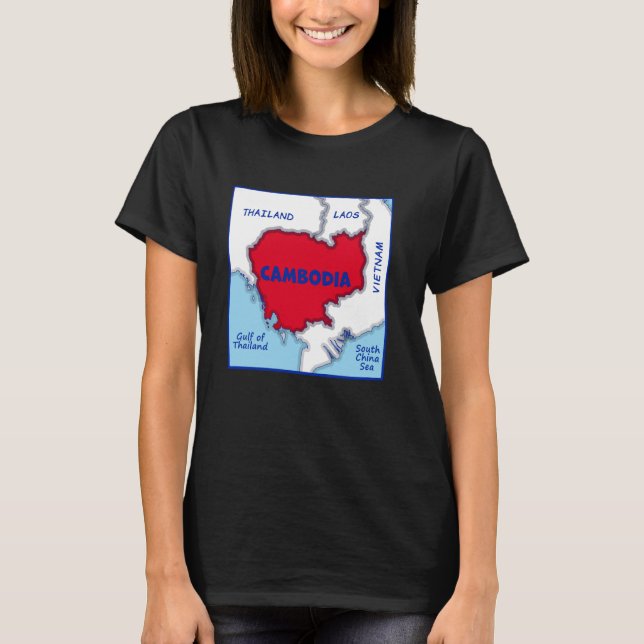 Cambodia Map in flag colours. Surrounding countrie T-Shirt (Front)
