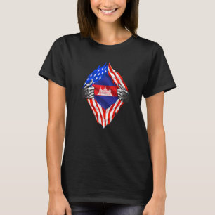 Cambodia Roots Usa Flag Patriotic Cambodian Herita T-Shirt