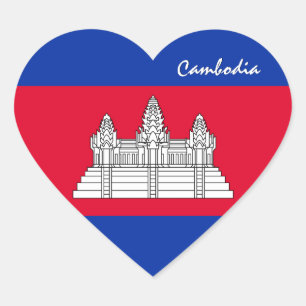 Cambodia Sticker, Heart, Patriotic Cambodian Flag Heart Sticker