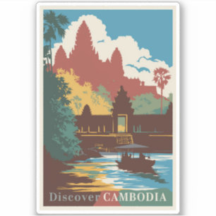 Cambodia Temple Illustration Travel Art Vintage