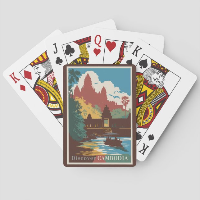 Cambodia Temple Illustration Travel Art Vintage Playing Cards (Back)