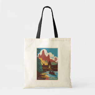 Cambodia Temple Illustration Travel Art Vintage Tote Bag