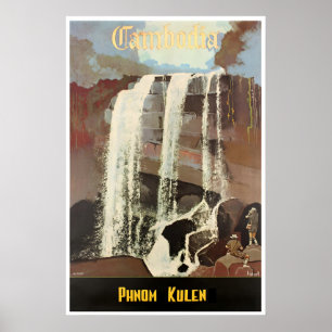 Cambodia Travel Poster Phnom Kulen Art Asian Print