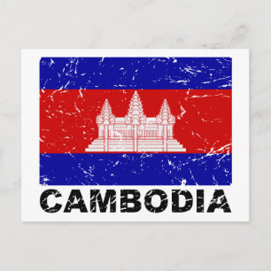 Cambodia Vintage Flag Postcard