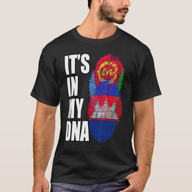Cambodian And Eritrean Mix DNA Flag Heritage T-Shirt (Front)