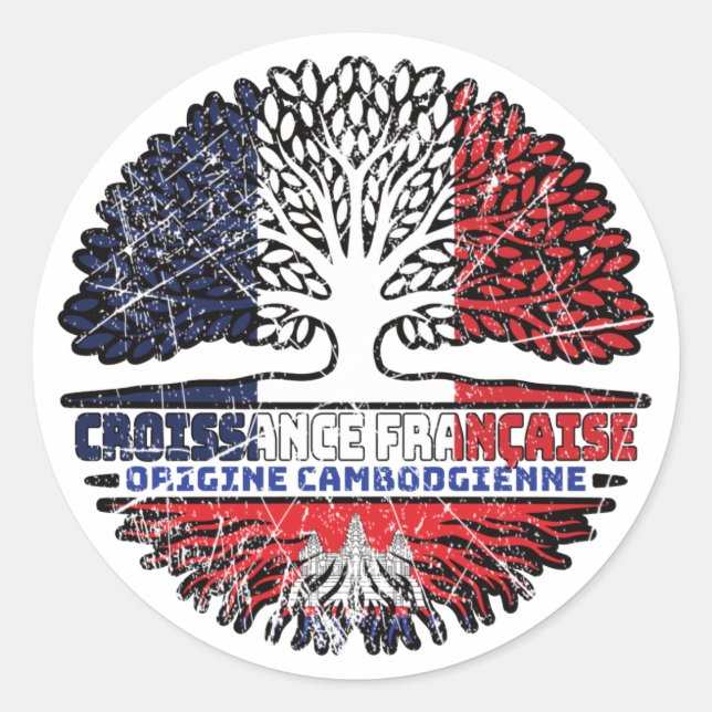 Cambodian Cambodia French France Tree Roots Flag Classic Round Sticker (Front)