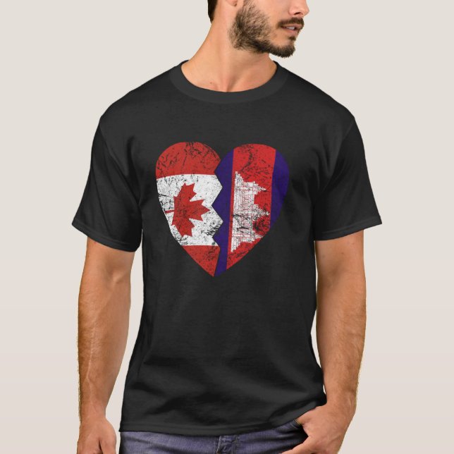 Cambodian Canadian Flags Heart Canada Cambodia Roo T-Shirt (Front)
