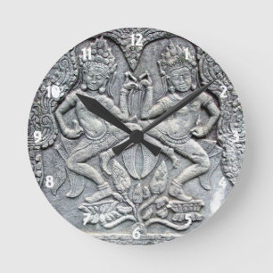 Cambodian dancers stone carving clock