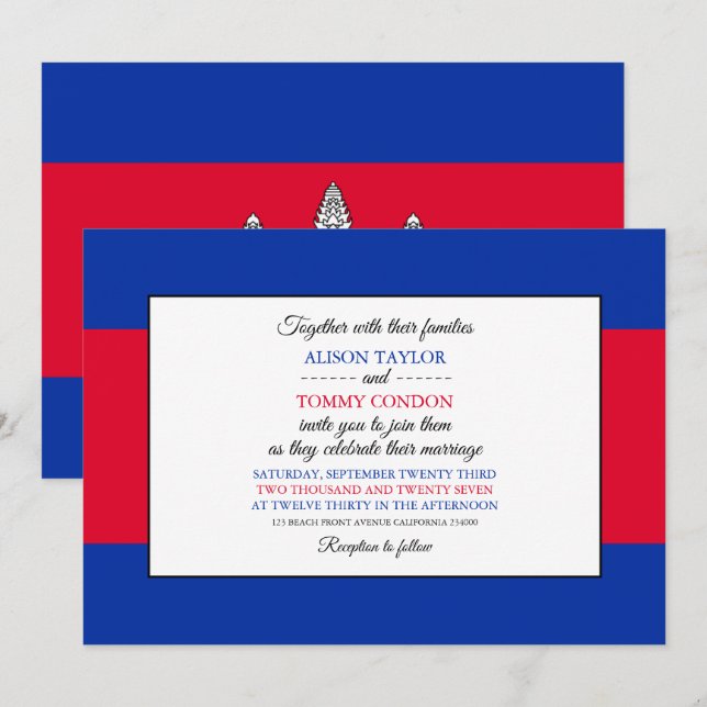 Cambodian Flag, Flag of Cambodia Wedding Invitation (Front/Back)