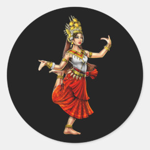 Cambodian Khmer Traditional Dance Girl Apsara Camb Classic Round Sticker