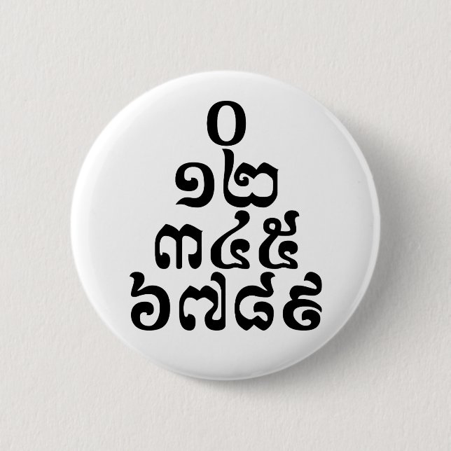 Cambodian Numbers Pyramid - 0 12 345 6789 Khmer 6 Cm Round Badge (Front)