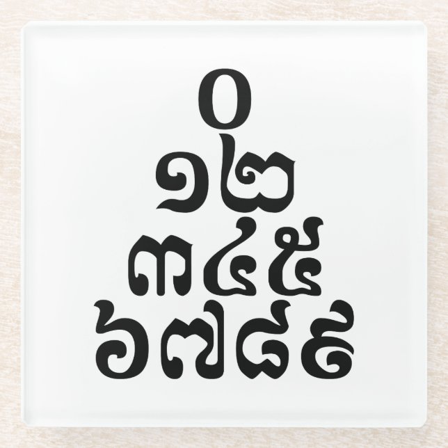 Cambodian Numbers Pyramid - 0 12 345 6789 Khmer Glass Coaster (Front)