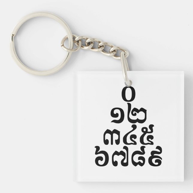 Cambodian Numbers Pyramid - 0 12 345 6789 Khmer Key Ring (Front)
