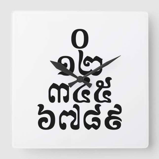 Cambodian Numbers Pyramid - 0 12 345 6789 Khmer Square Wall Clock (Front)