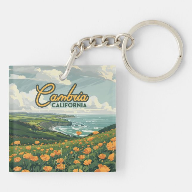 Cambria California Poppies Flowers Pacific Coast  Key Ring (Back)