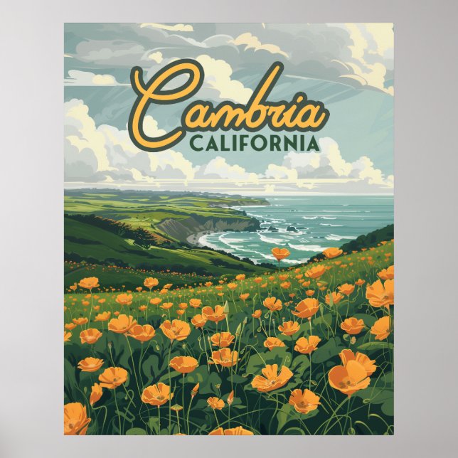 Cambria California Poppies Flowers Pacific Coast  Poster (Front)
