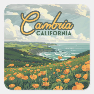 Cambria California Poppies Flowers Pacific Coast  Square Sticker