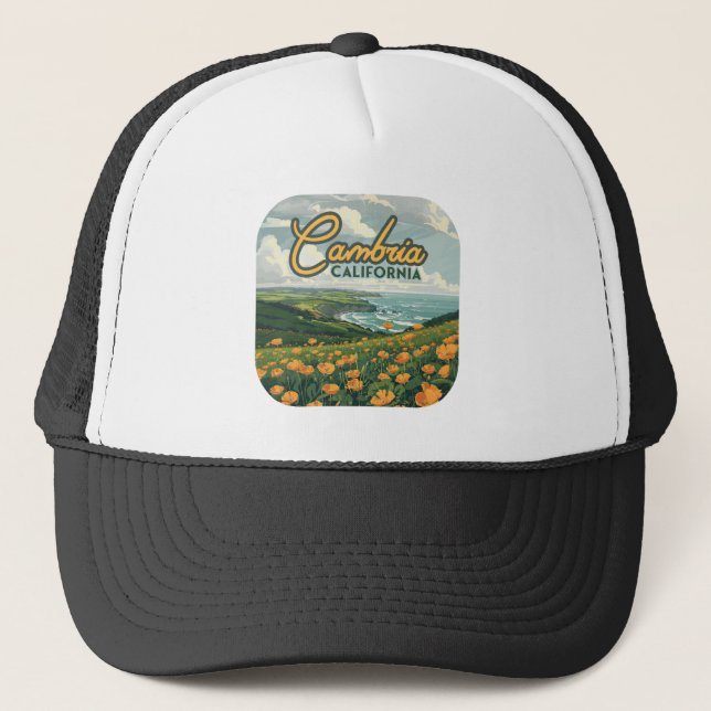 Cambria California Poppies Flowers Pacific Coast  Trucker Hat (Front)