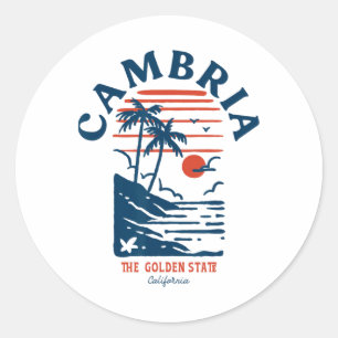 Cambria California Retro Surfer Vintage Beach Men Classic Round Sticker