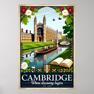 Cambridge England Retro Travel Poster Art