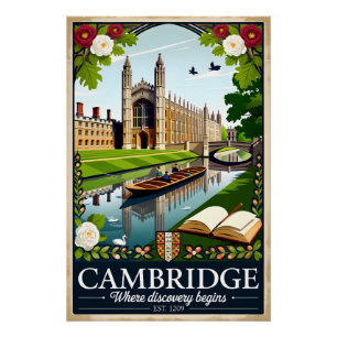 Cambridge England Retro Travel Poster Art