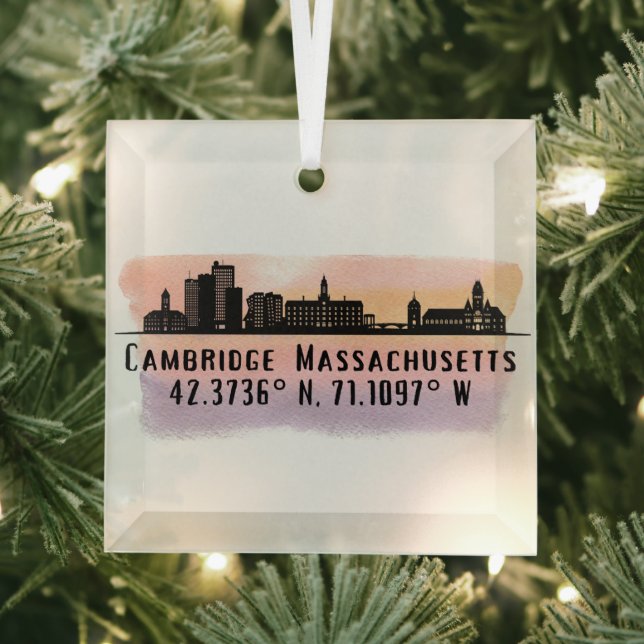 Cambridge MA City Skyline Glass Ornament (Insitu)