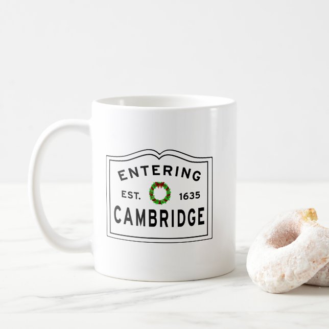 Cambridge, MA Holiday Wreath Coffee Mug (With Donut)