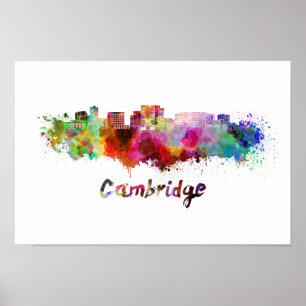 Cambridge MA skyline in watercolor Poster