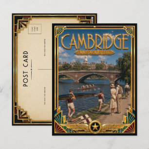 Cambridge Massachusetts Vintage Art Deco Golden Ag Postcard