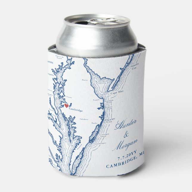 Cambridge MD Map Elegant Blue Wedding Favour Drink Can Cooler (Can Front)