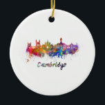 Cambridge skyline in watercolor ceramic tree decoration<br><div class="desc">Cambridge skyline in watercolor splatters with clipping path</div>
