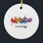 Cambridge skyline in watercolor ceramic tree decoration<br><div class="desc">Cambridge skyline in watercolor splatters with clipping path</div>