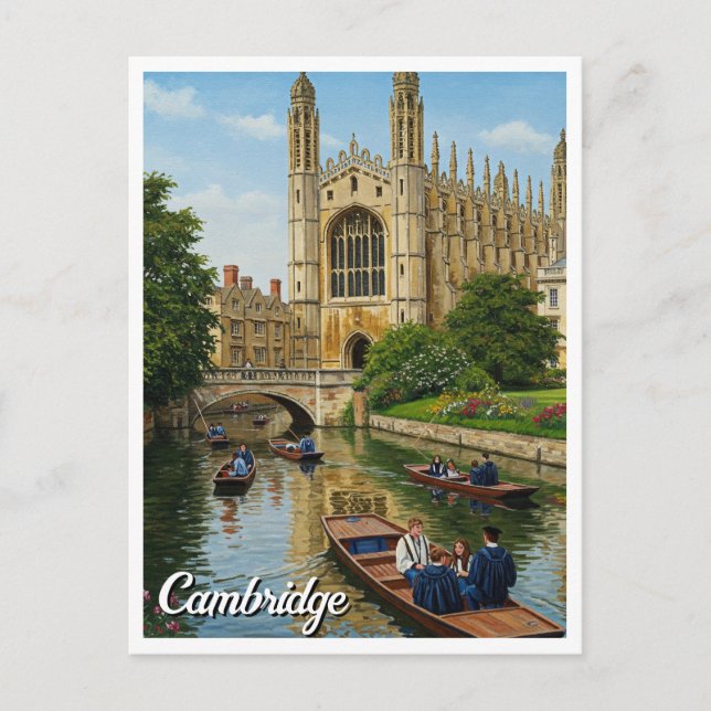 Cambridge University England Travel Punting Postcard (Front)